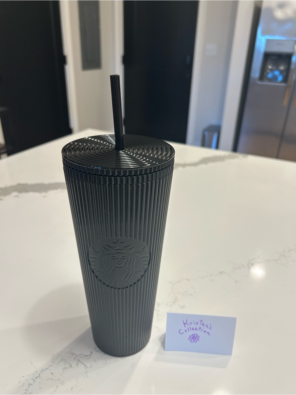 Starbucks Black Ribbed Cold Cup with Straw